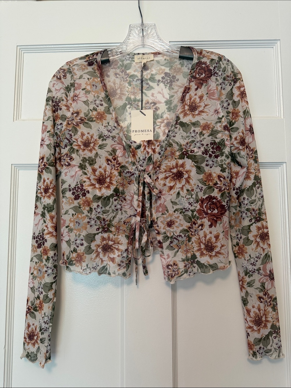 Promesa Floral Tie-Front Sheer Blouse - NWT